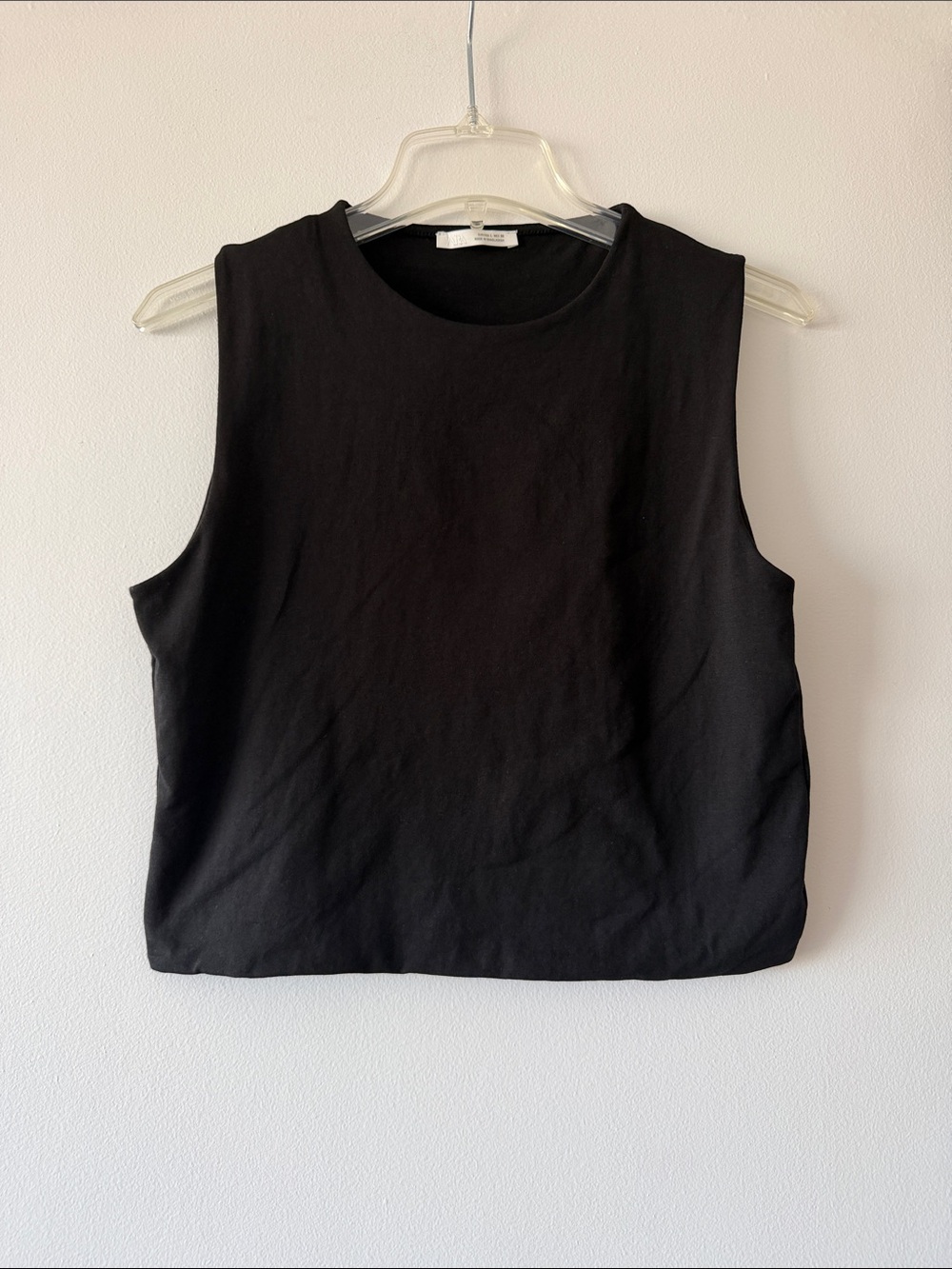 ZARA Black High Neck Boxy Muscle Crop Tank Top Size Large Minimalistic